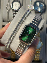 shein in green with daimond bracelet